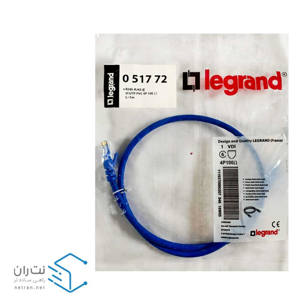 پچ کورد لگراند (کابل لن) Cat6 UTP روکش PVC آبی 1 متری